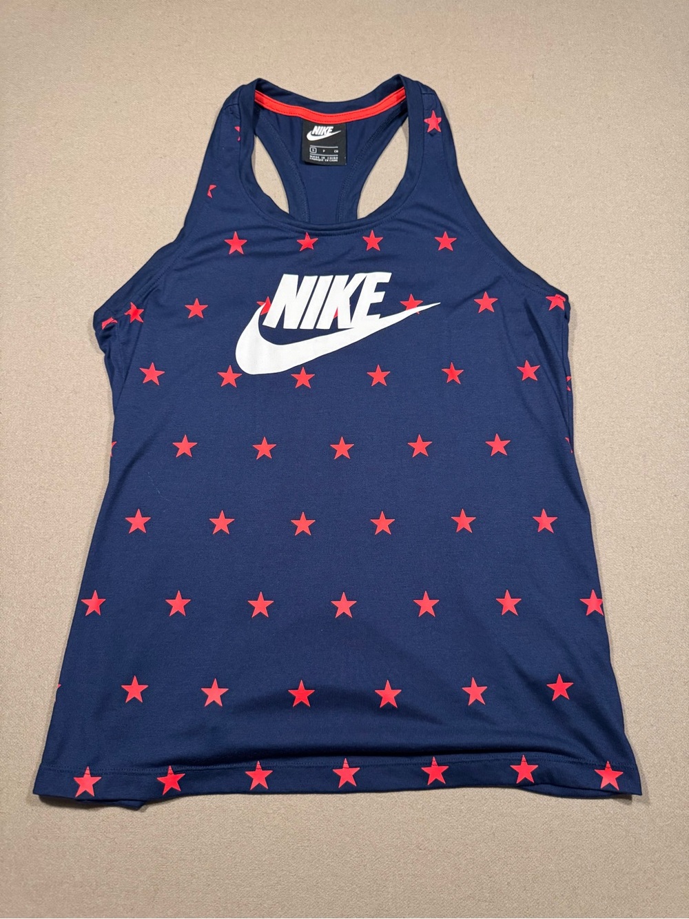 Nike Navy Tank with Red Star Print and White Swoosh